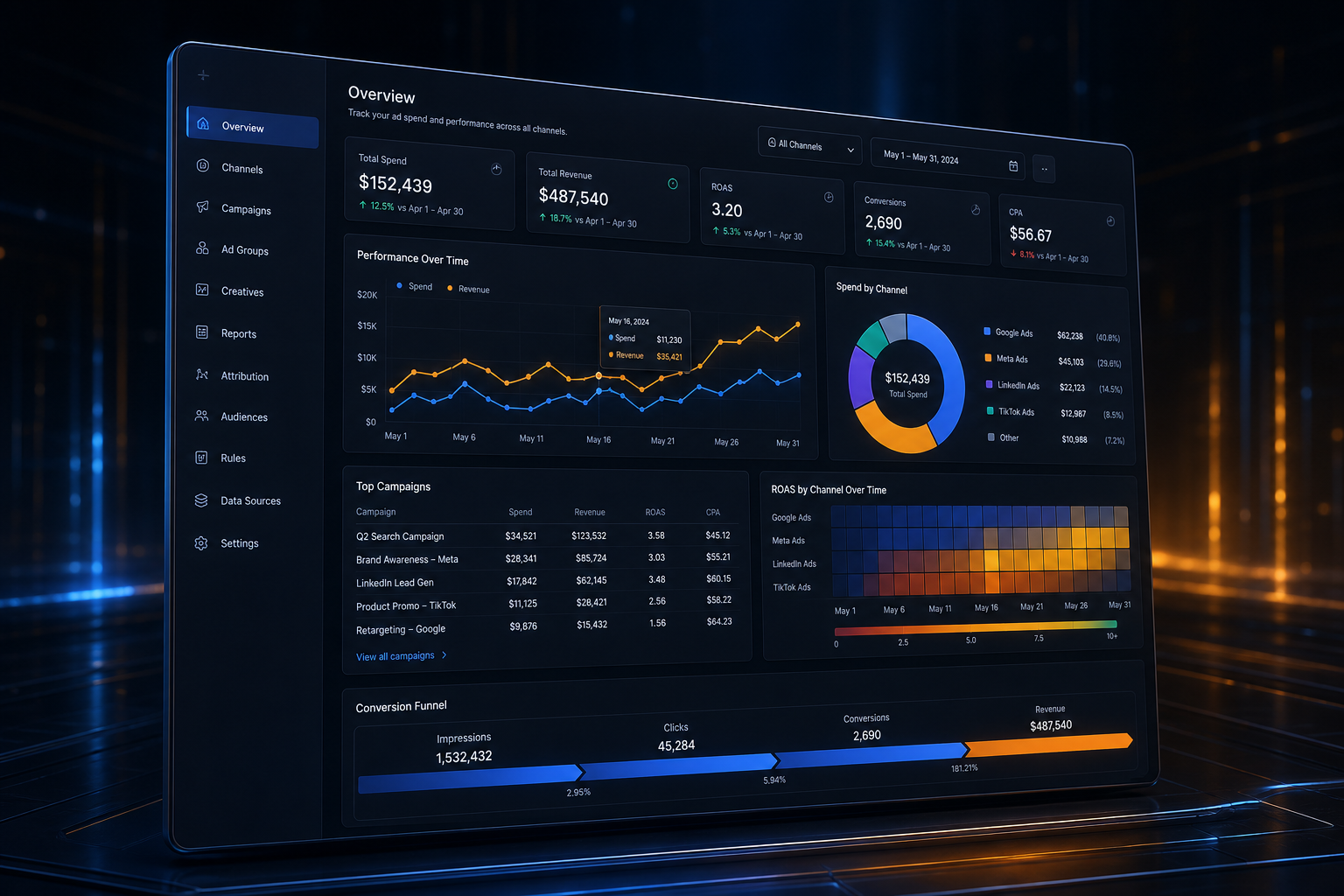 Ad spend and performance analytics backend application built by SpinFlow