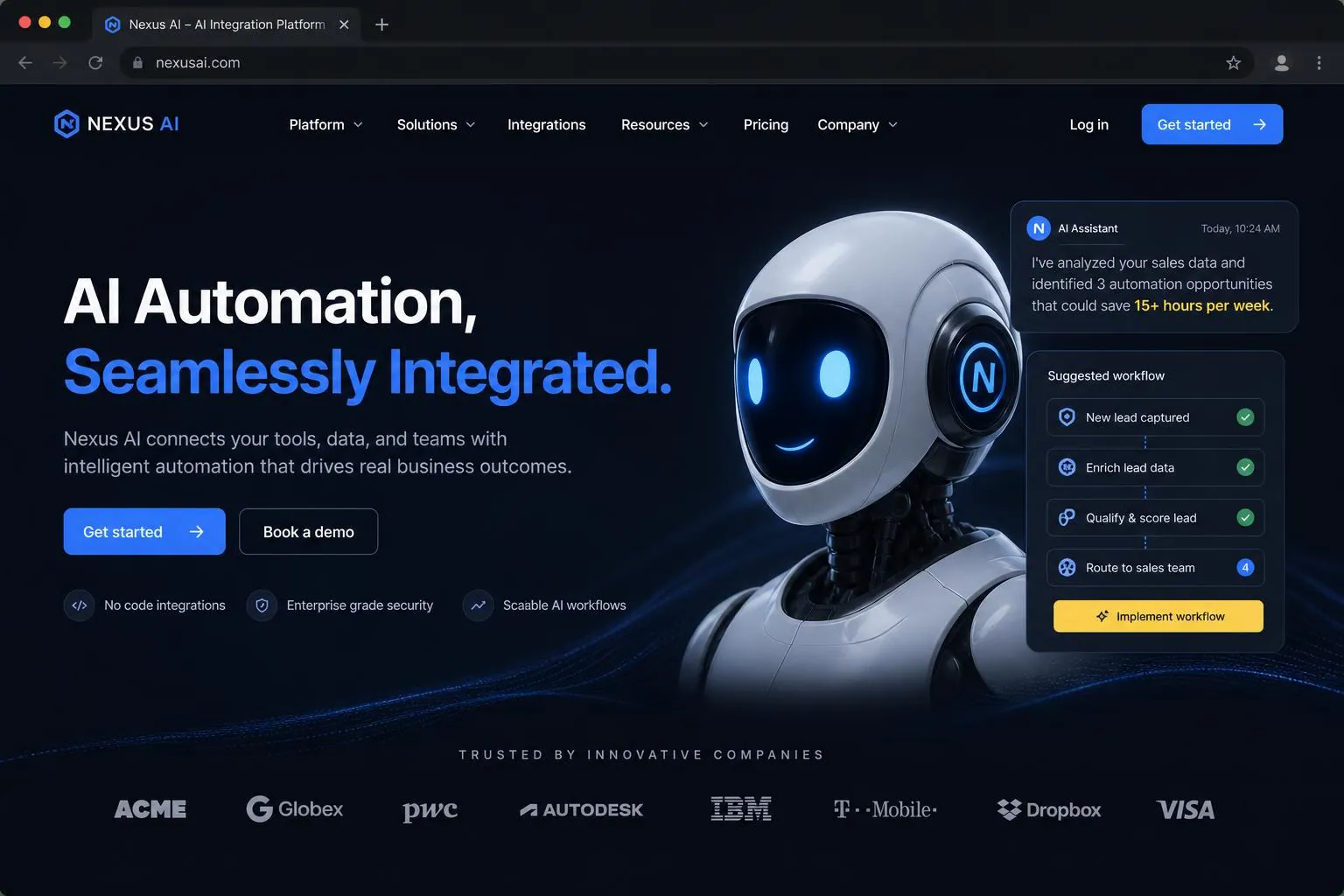 Ai Integration marketing website built by SpinFlow