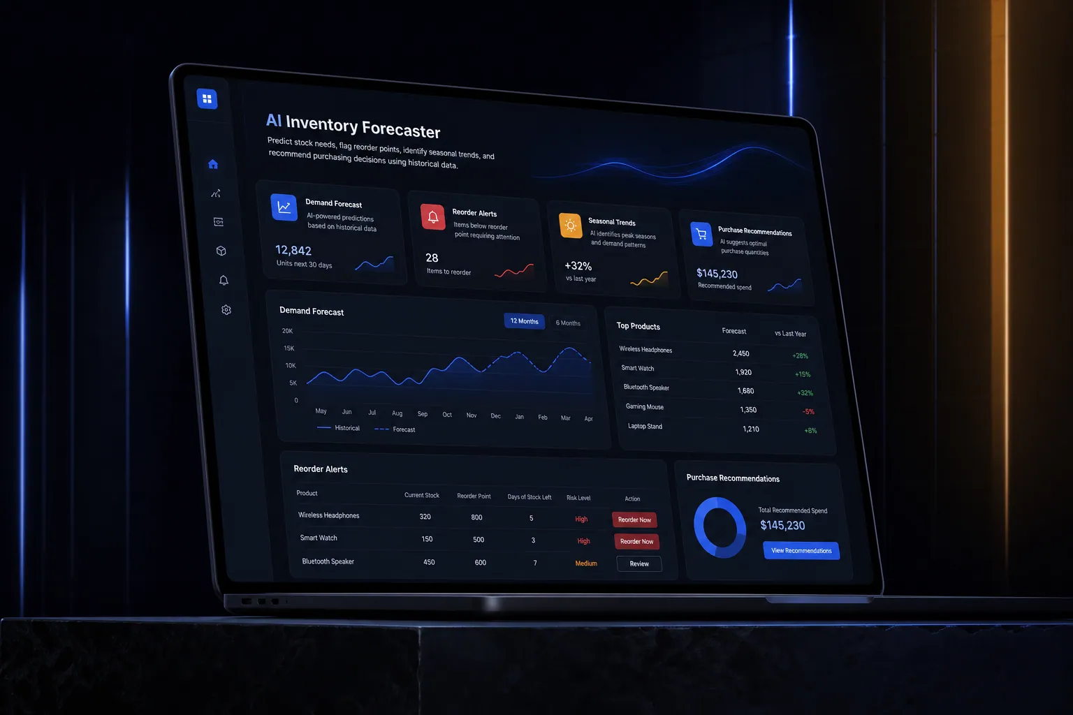 AI inventory forecaster marketing website built by SpinFlow