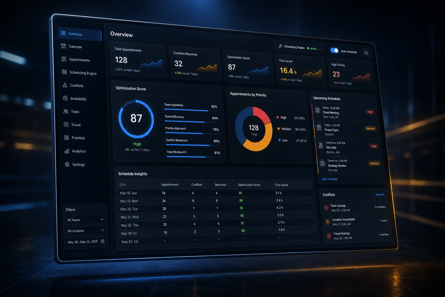 AI scheduling optimizer backend application built by SpinFlow