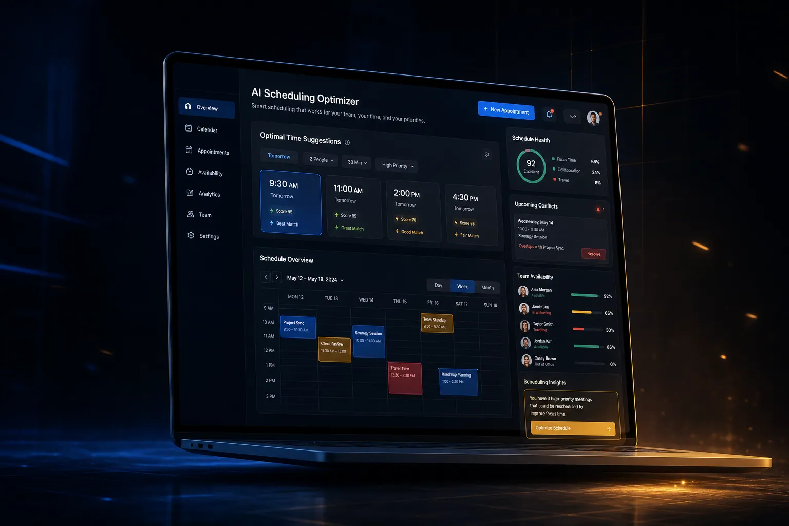 AI scheduling optimizer marketing website built by SpinFlow