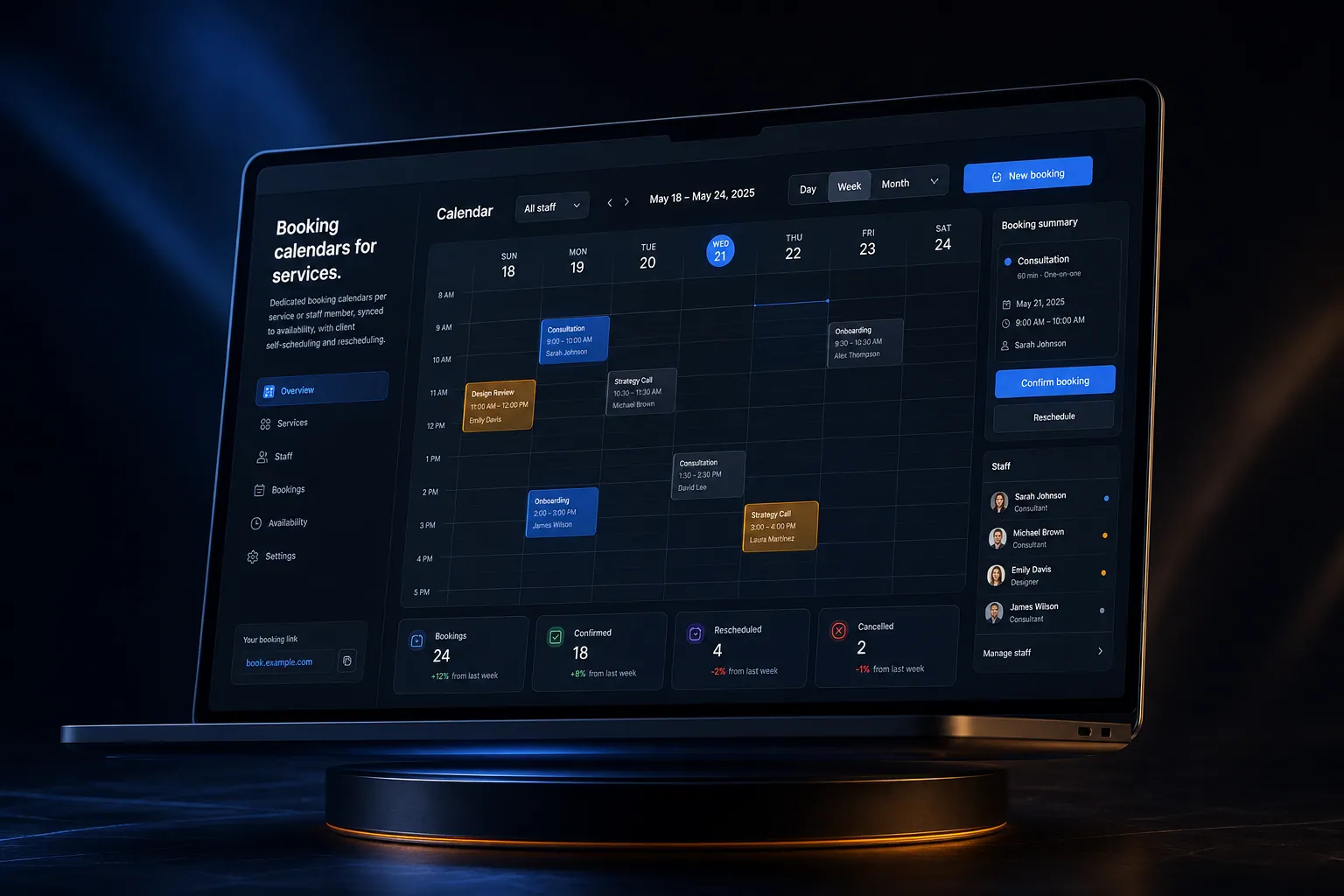 Booking calendars for services marketing website built by SpinFlow