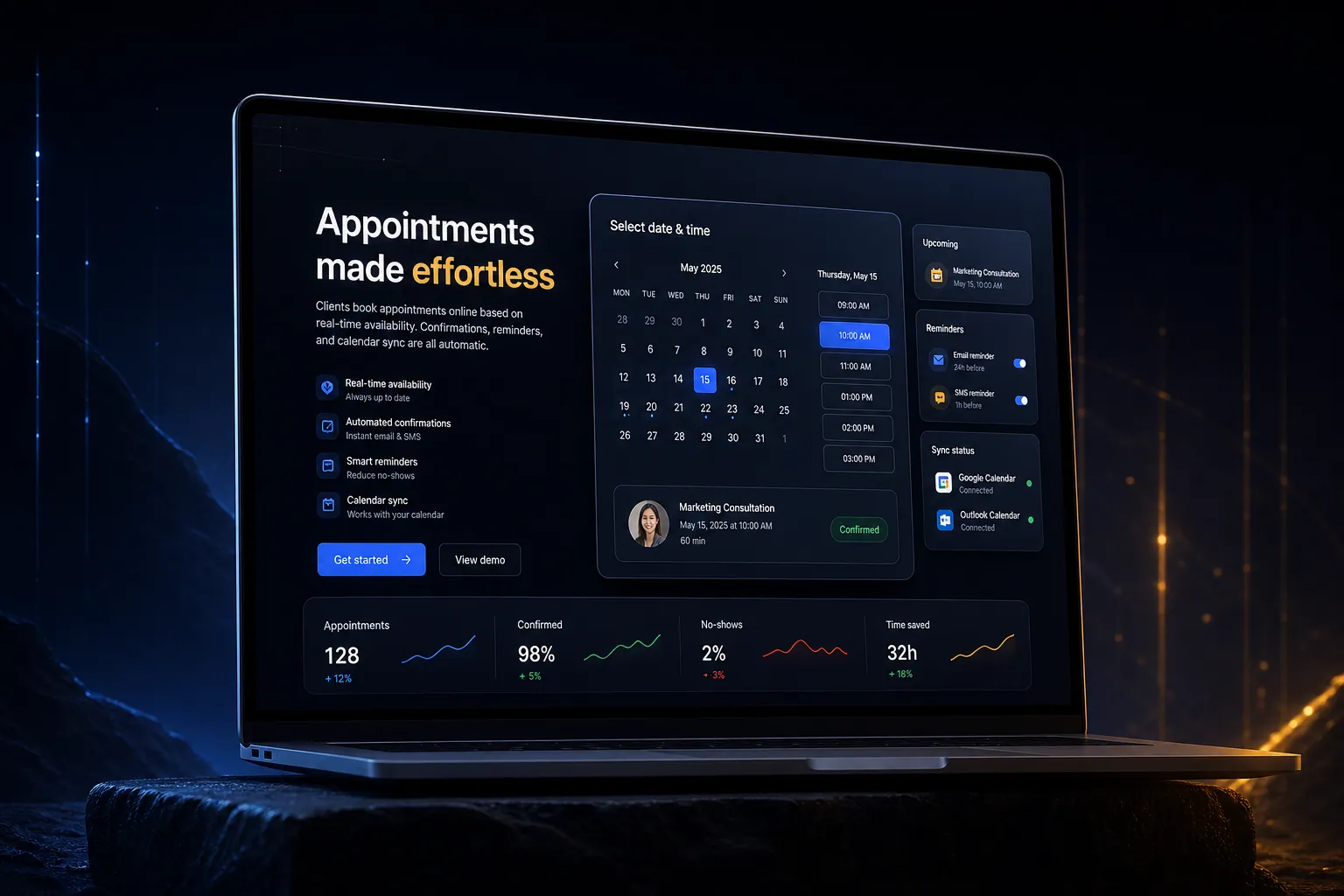 Appointment and booking systems marketing website built by SpinFlow