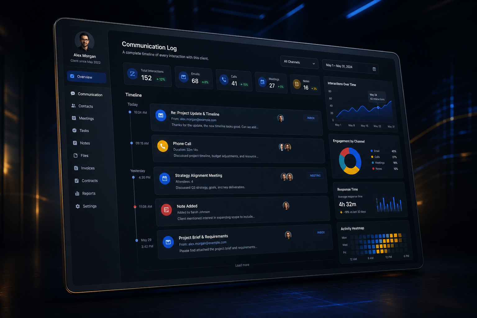Client communication log backend application built by SpinFlow