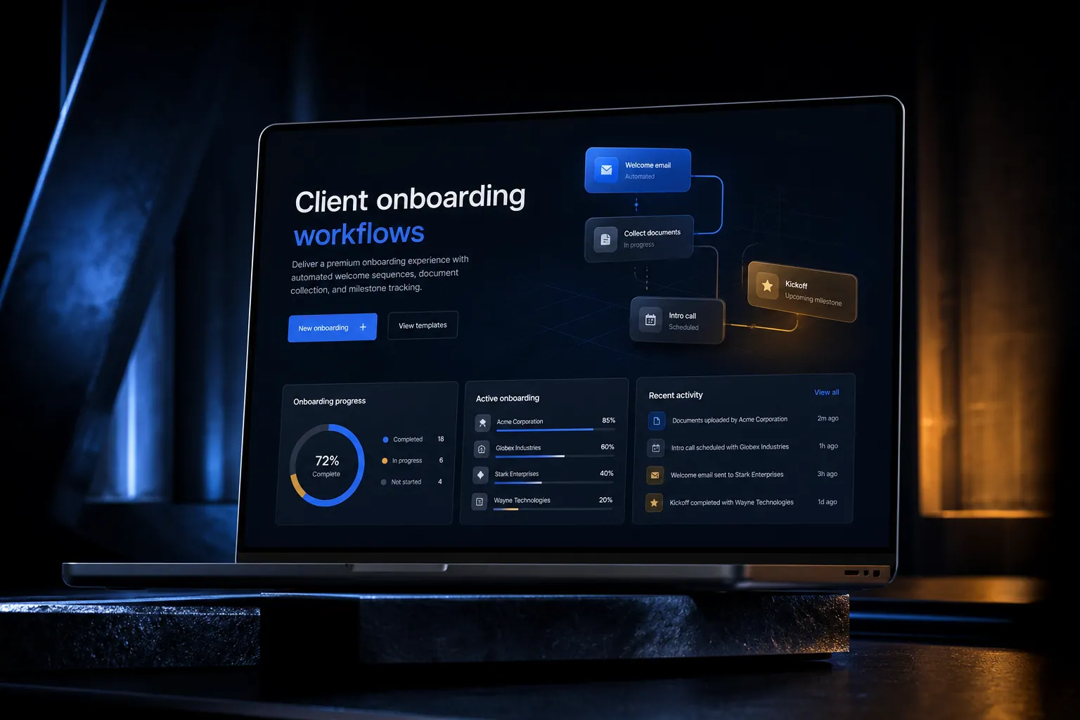 Client onboarding workflows marketing website built by SpinFlow
