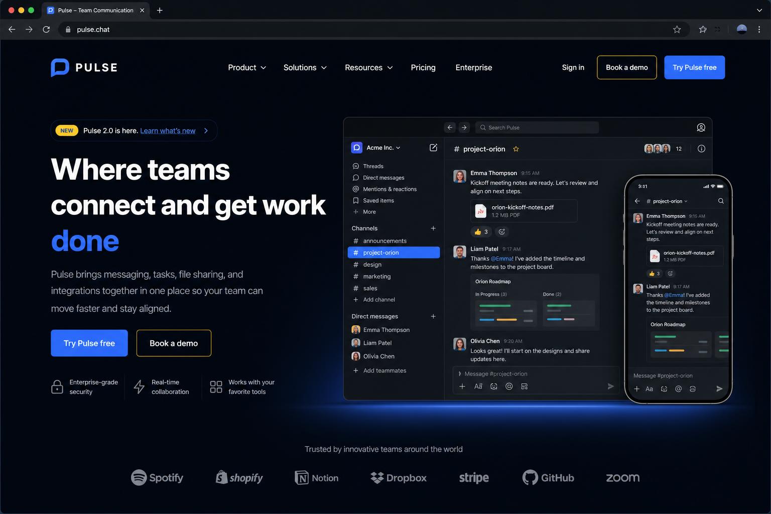 Communication & Collaboration marketing website built by SpinFlow