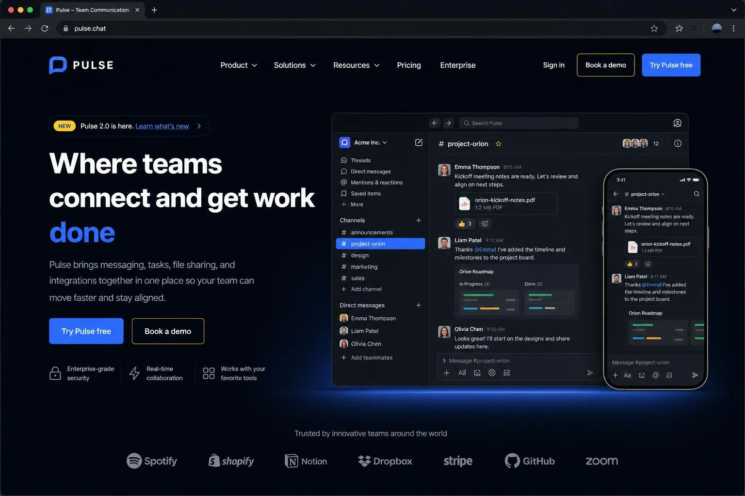 Communication & Collaboration marketing website built by SpinFlow