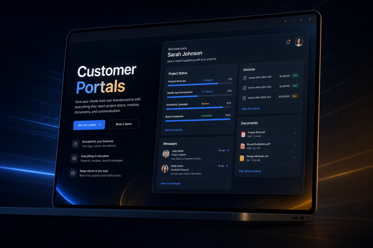 Customer portals marketing website built by SpinFlow