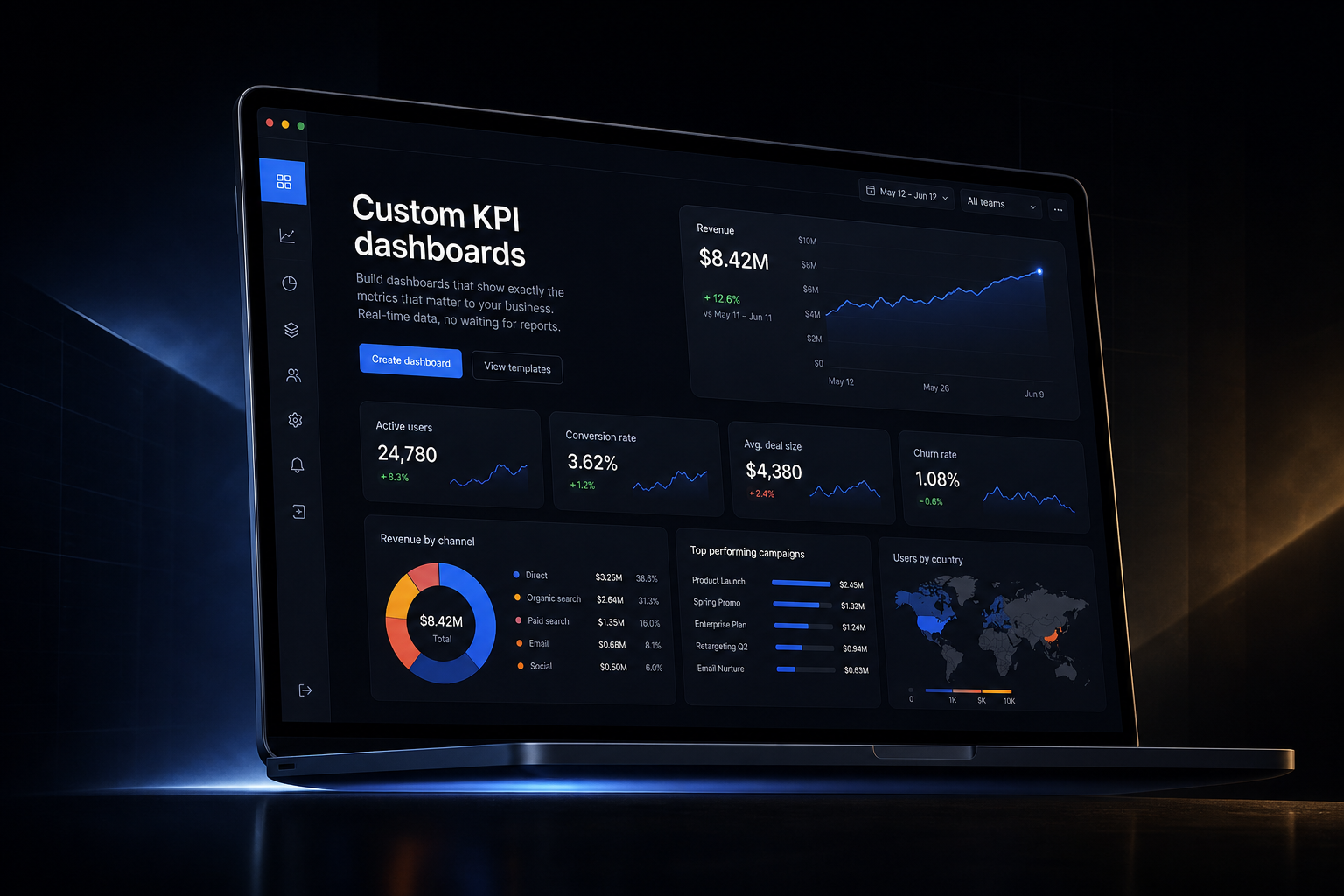 Custom KPI dashboards marketing website built by SpinFlow