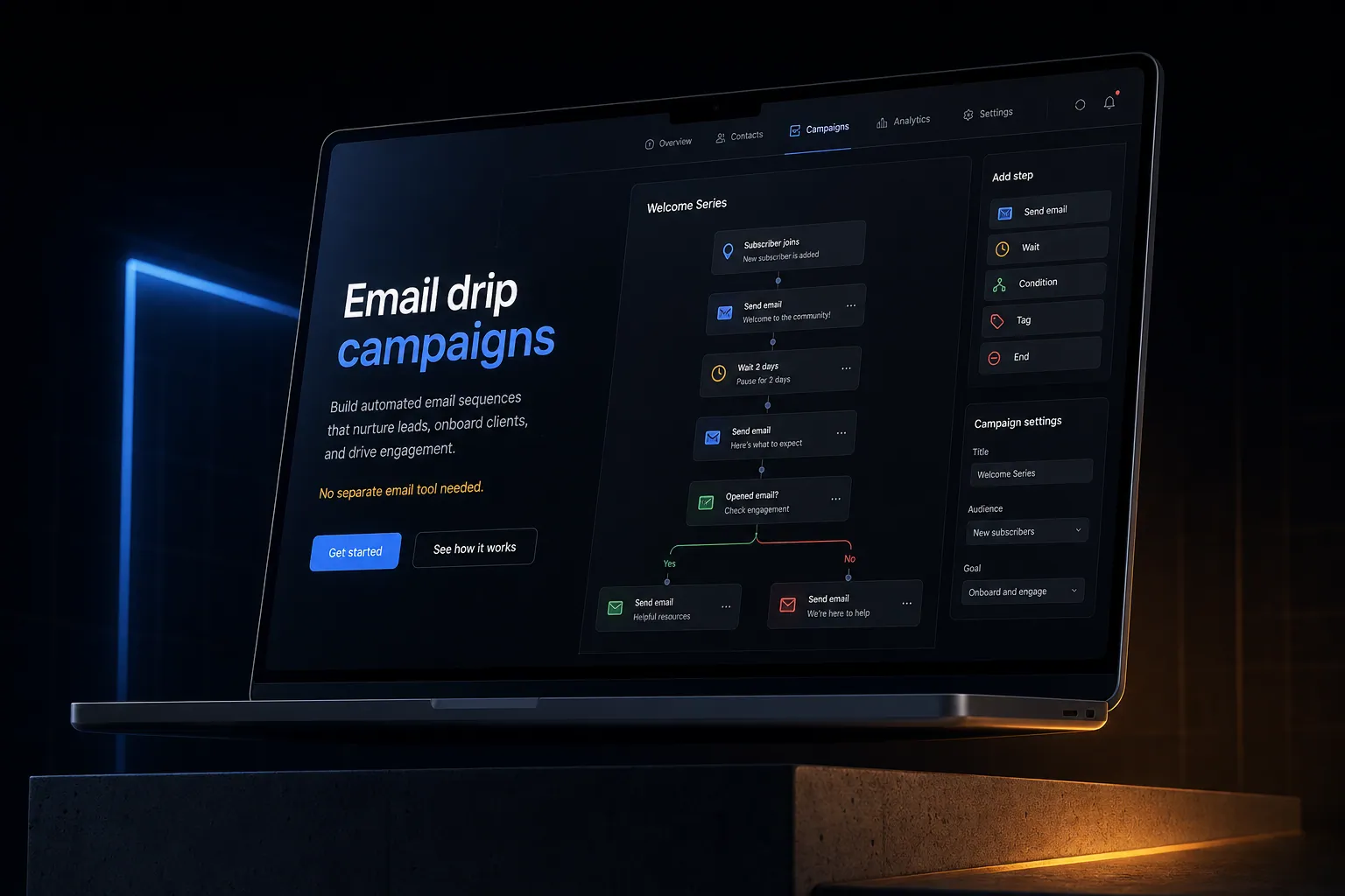 Email drip campaigns marketing website built by SpinFlow