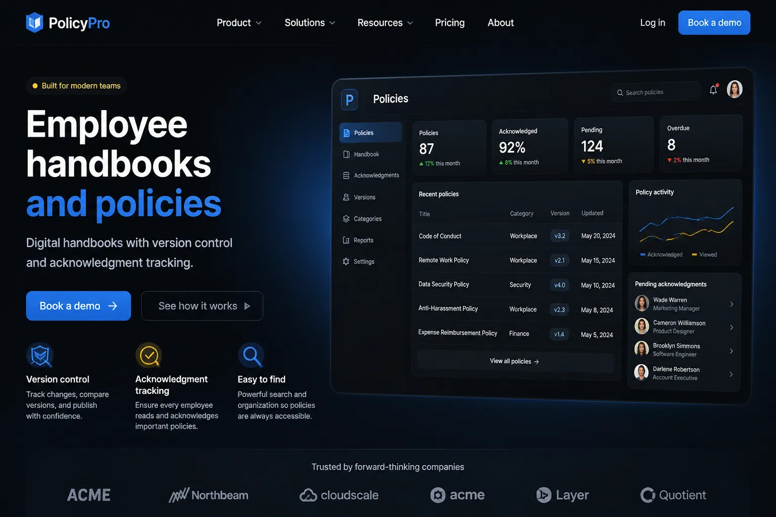 Employee handbooks and policies marketing website built by SpinFlow