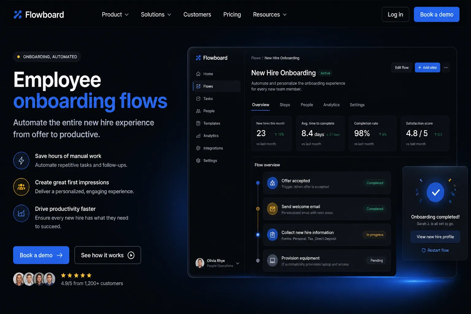 Employee onboarding flows marketing website built by SpinFlow
