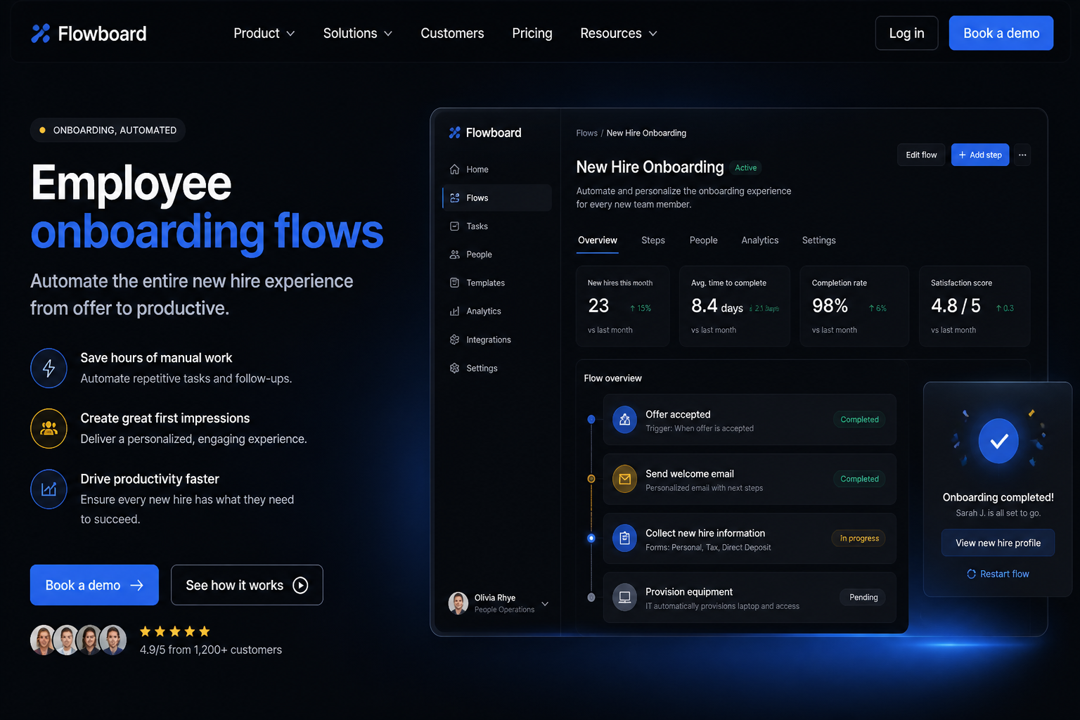 Employee onboarding flows marketing website built by SpinFlow