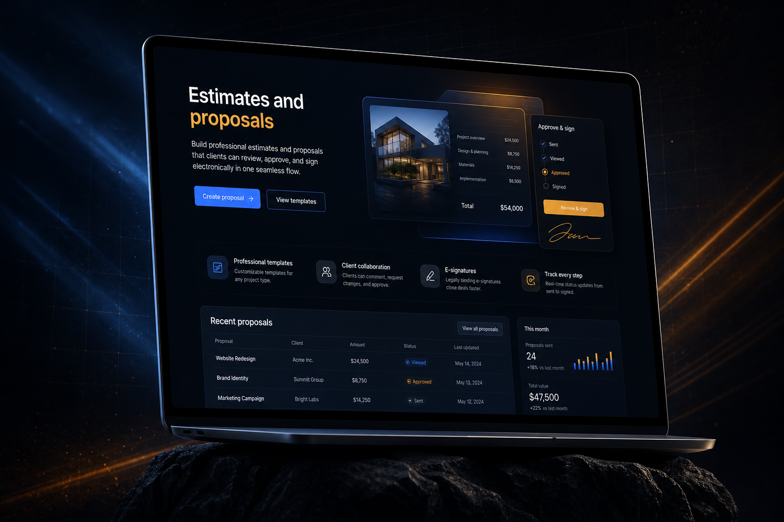 Estimates and proposals marketing website built by SpinFlow