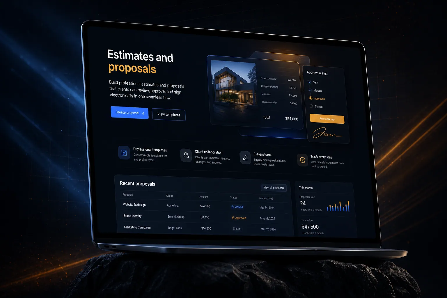 Estimates and proposals marketing website built by SpinFlow