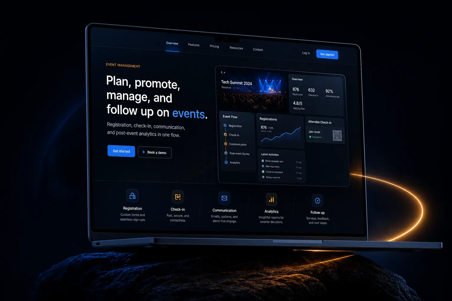 Event management marketing website built by SpinFlow