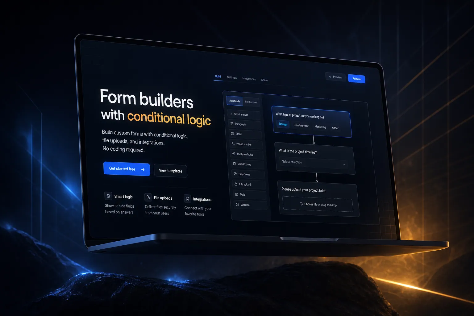 Form builders with conditional logic marketing website built by SpinFlow