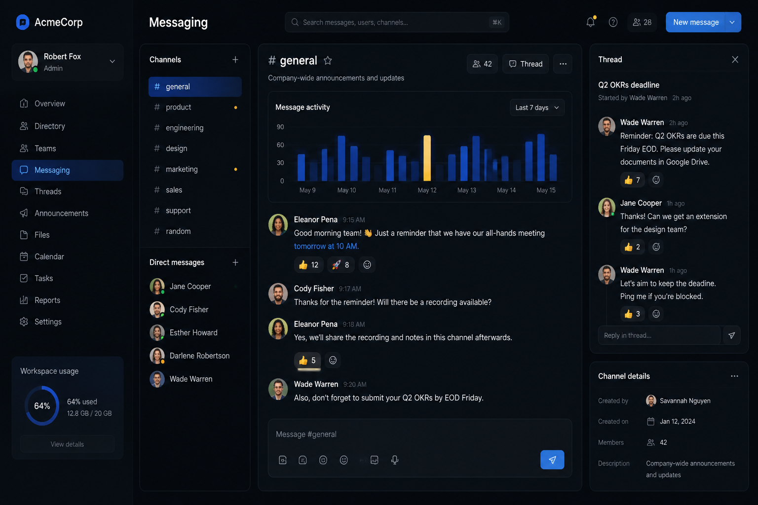 Internal messaging and chat backend application built by SpinFlow