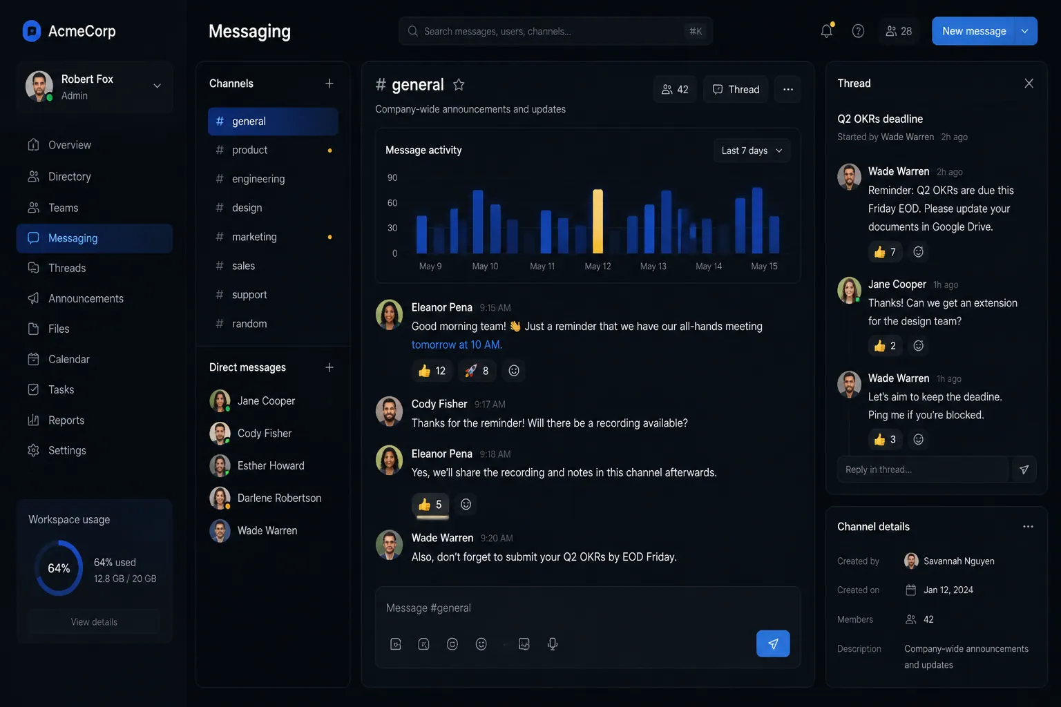 Internal messaging and chat backend application built by SpinFlow