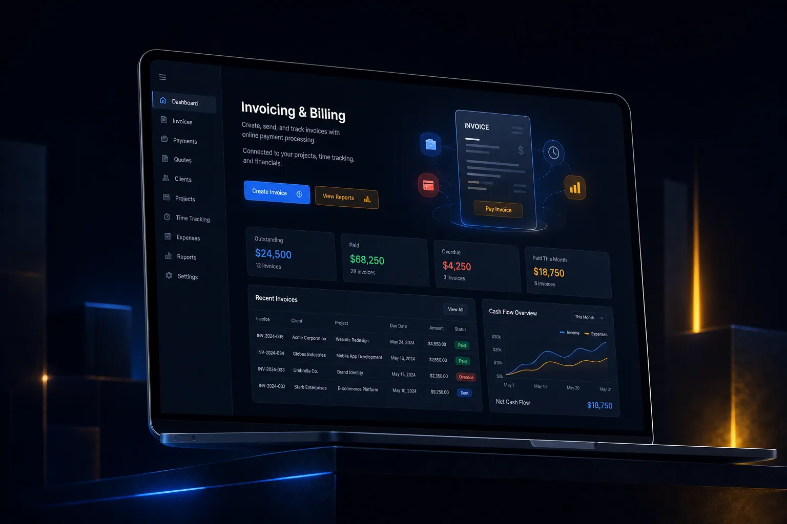 Invoicing and billing marketing website built by SpinFlow