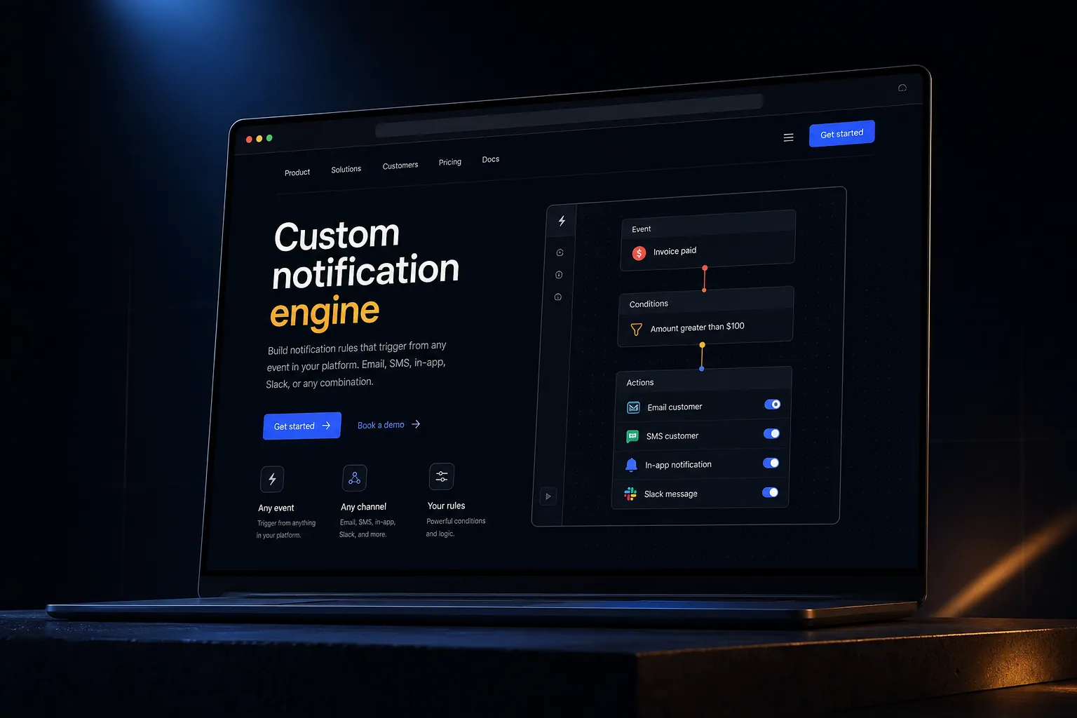 Custom notification engine marketing website built by SpinFlow
