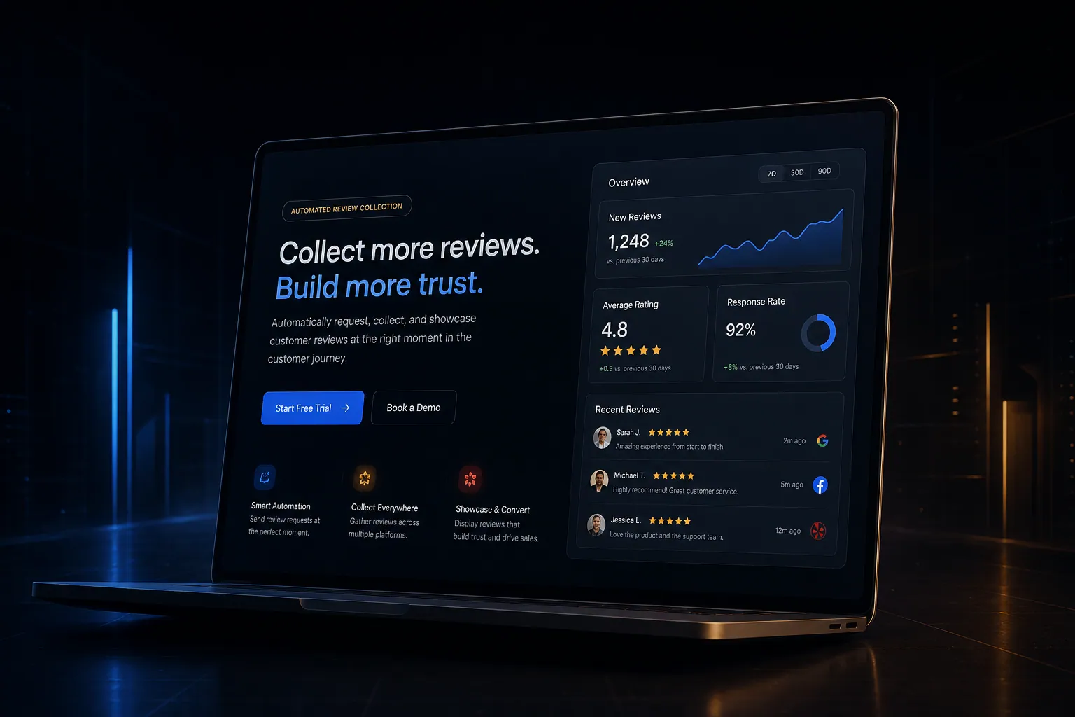 Automated review collection marketing website built by SpinFlow