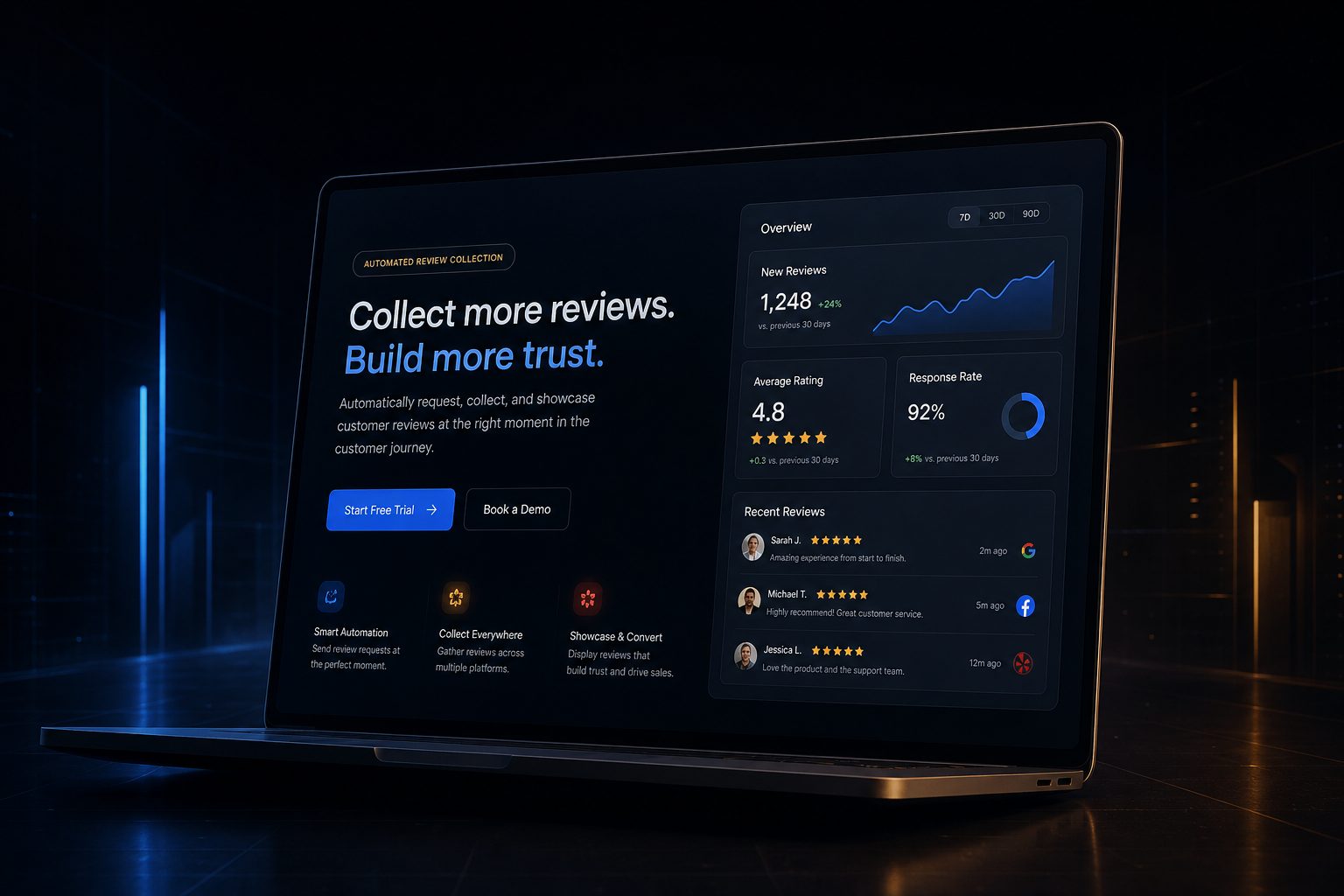Automated review collection marketing website built by SpinFlow