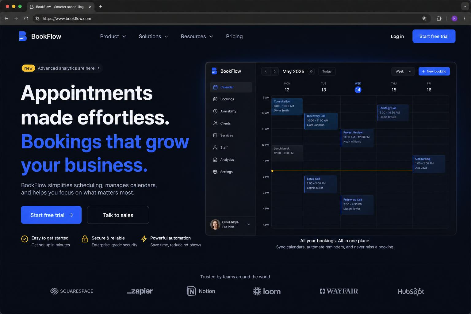 Scheduling & Booking marketing website built by SpinFlow