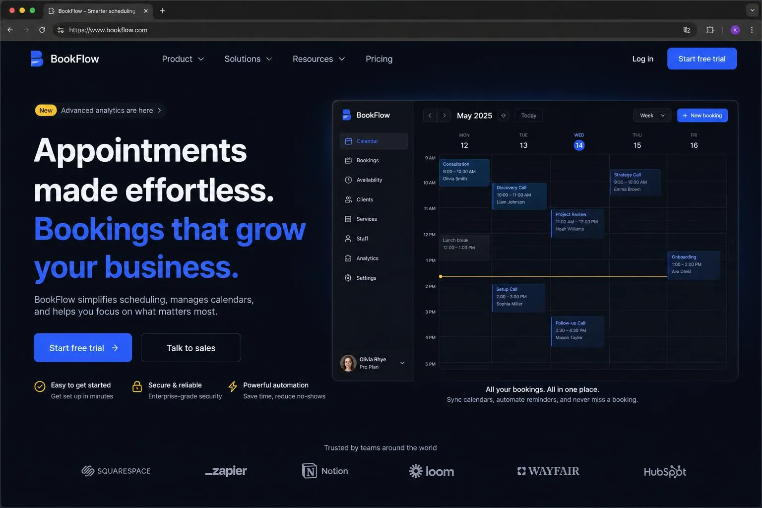Scheduling & Booking marketing website built by SpinFlow