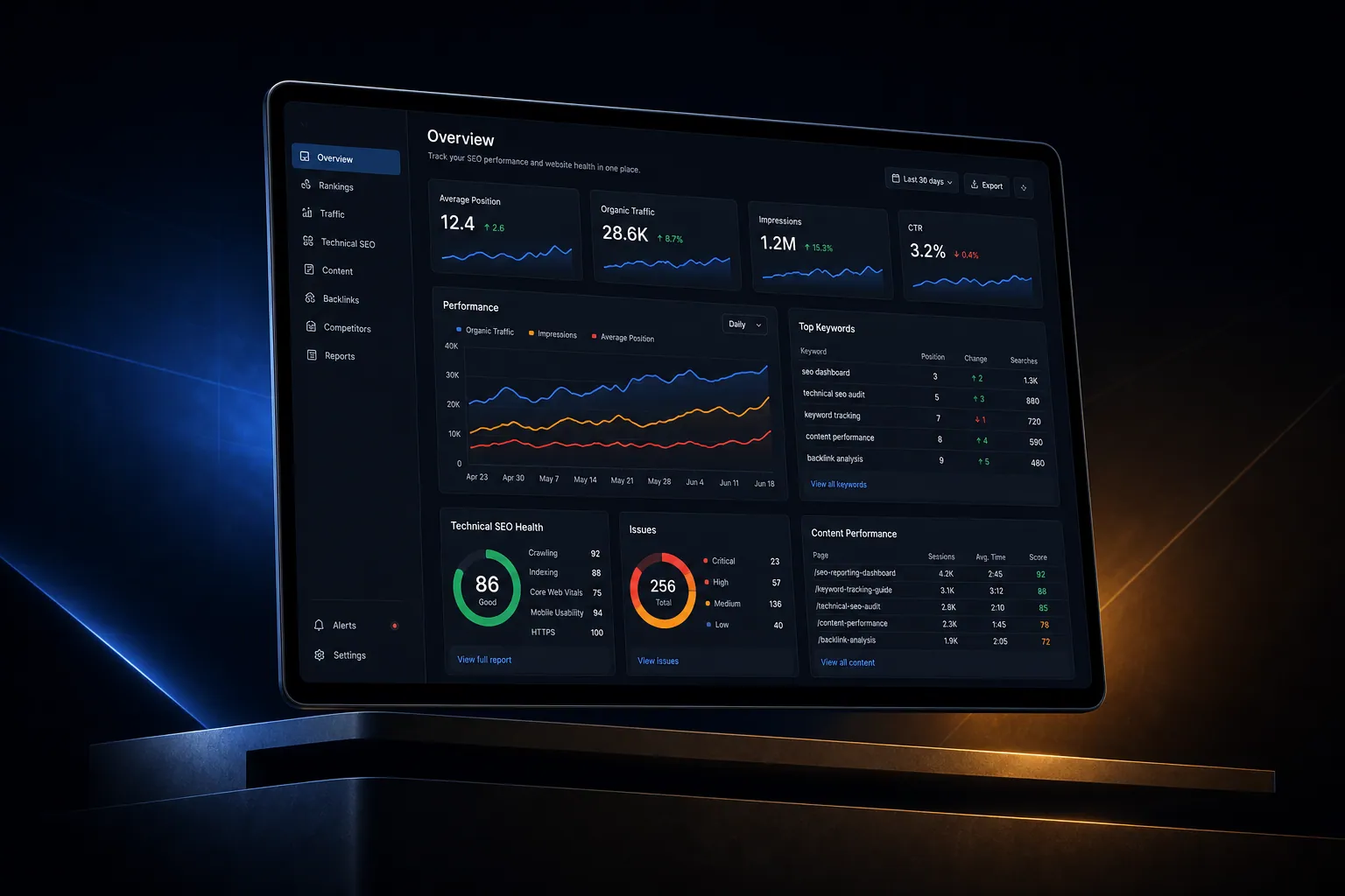 SEO reporting dashboards marketing website built by SpinFlow