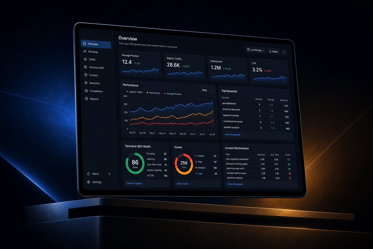 SEO reporting dashboards marketing website built by SpinFlow