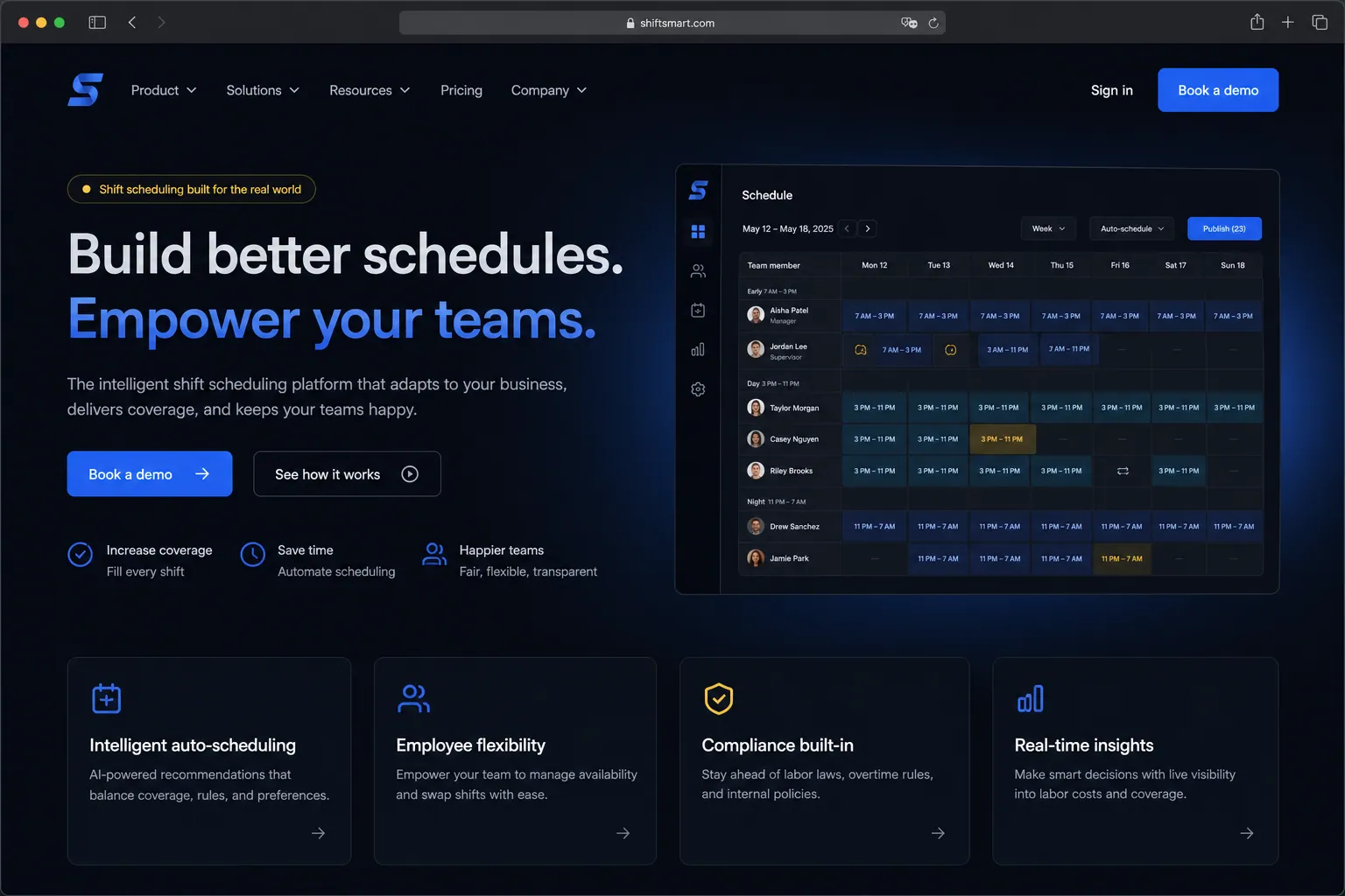 Shift scheduling marketing website built by SpinFlow