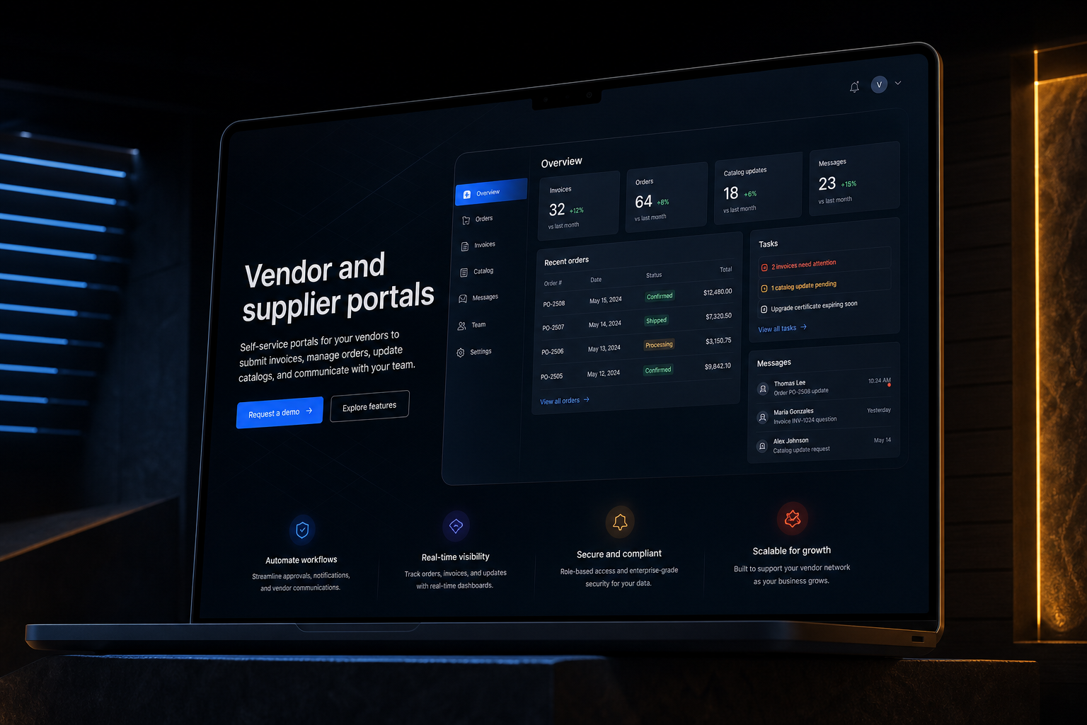 Vendor and supplier portals marketing website built by SpinFlow
