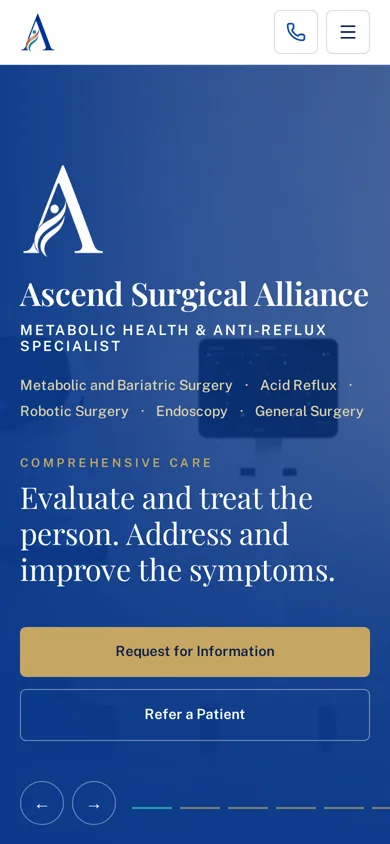Ascend Surgical Alliance website homepage on a phone