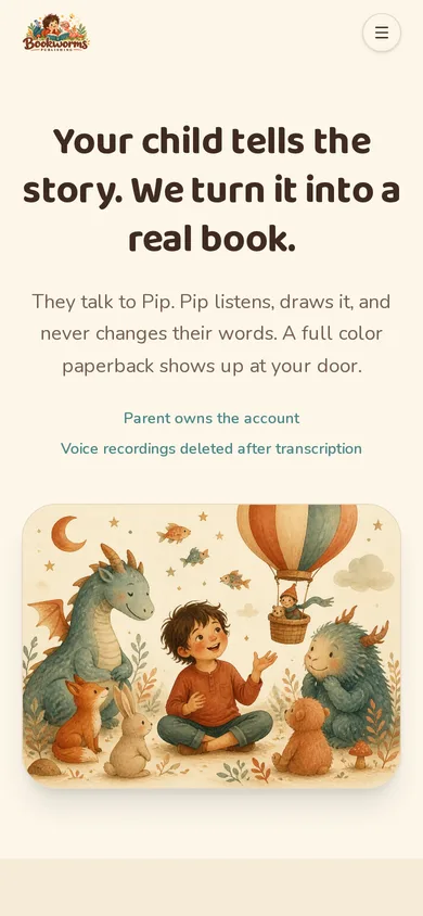 Bookworms Publishing website homepage on a phone