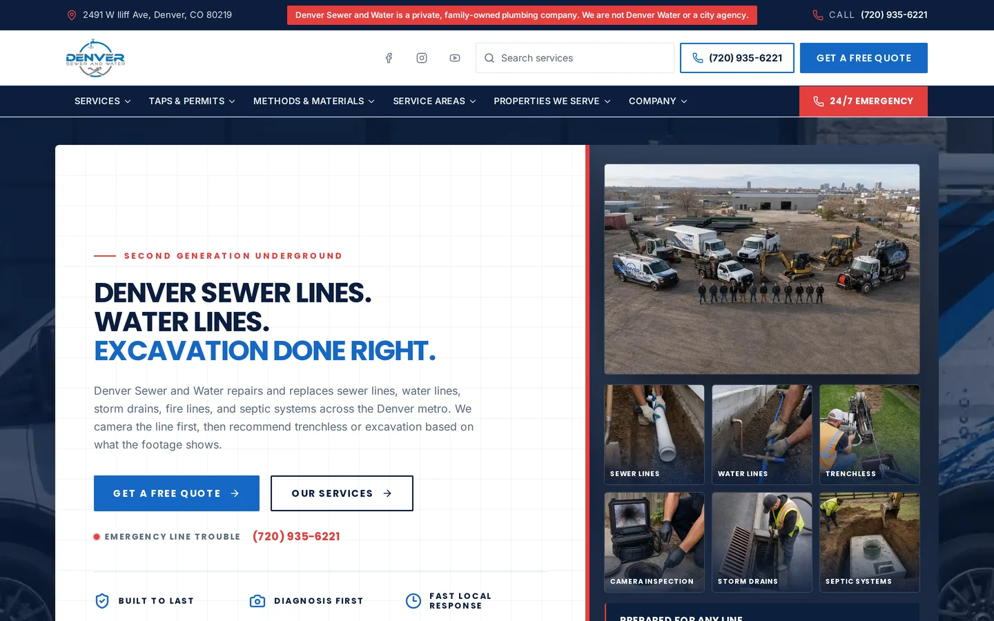 Denver Sewer and Water website homepage on a laptop