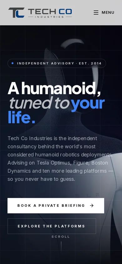 Tech Co Industries website homepage on a phone